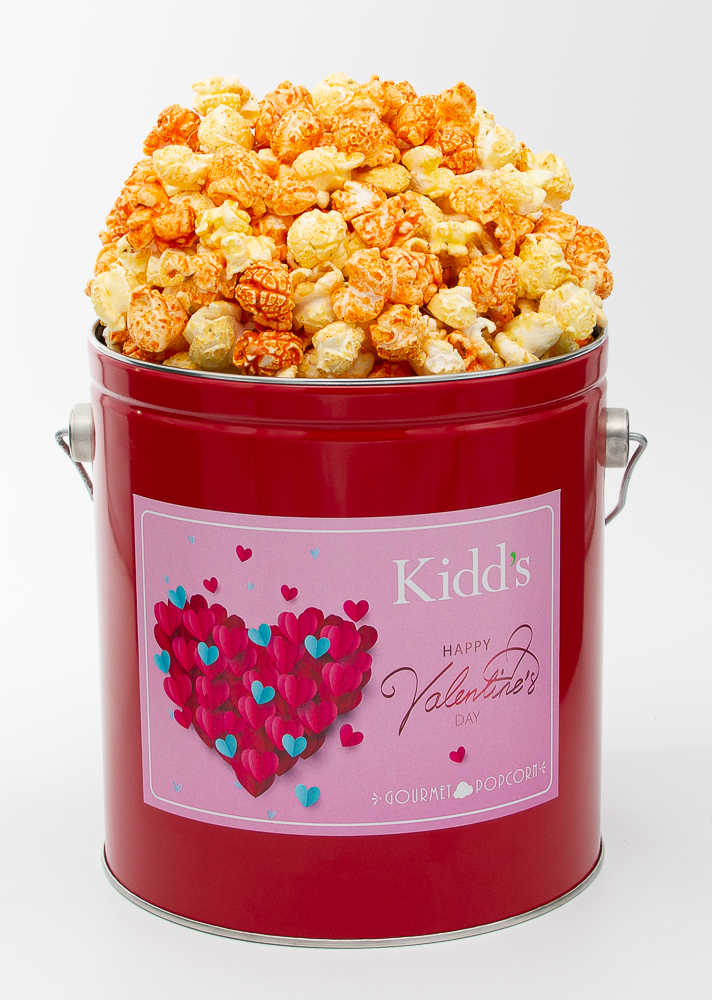 Savory Buffalo Ranch Gourmet Popcorn displayed in Red 1 Gallon Valentine's Day Tin.