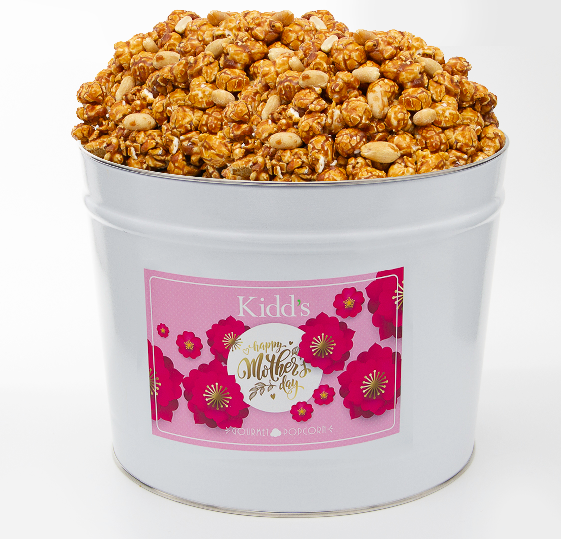 Cracker Jacks Style Popcorn Made with Award Winning Caramel, salty peanuts, American Grown non-gmo mushroom popcorn. Comes in beautiful mother's Day popcorn tin that keeps snack fresh for weeks.