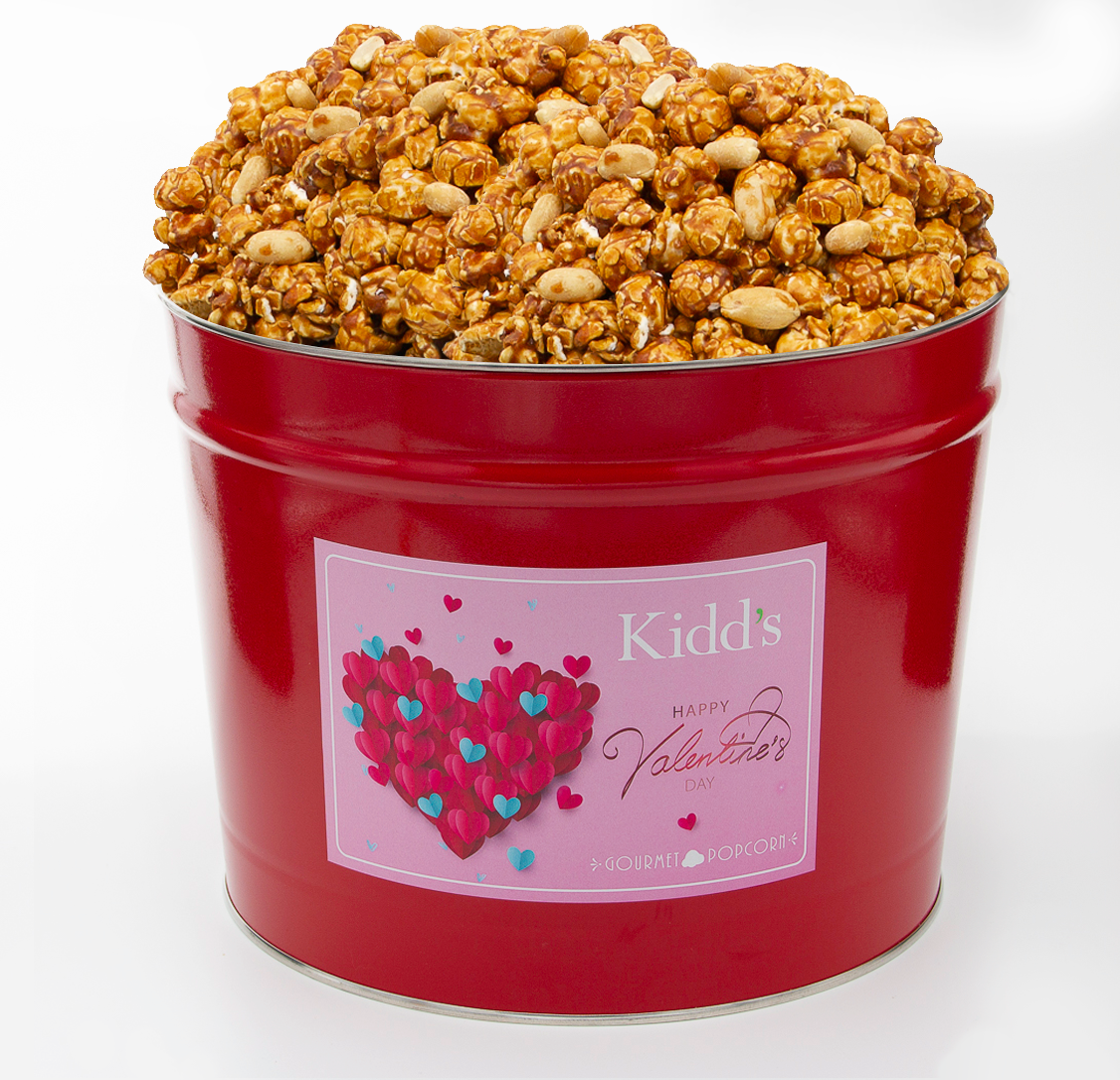 2 Gallon Valentine's Day Red Popcorn Canister in Sweet Caramel and Salty Peanuts Gourmet Popcorn