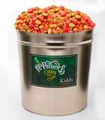 Load image into Gallery viewer, red hot cinnamon combined with sweet caramel corn in 3.5 gallon holiday tin
