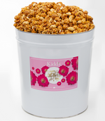 Load image into Gallery viewer, Mother&#39;s Day Large White and Pink Popcorn Tin filled with Salty Peanuts, Sweet and Crunchy Caramel Corn in Cracker Jacks Style. Made fresh  and mailed same day as packaged.
