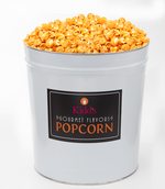 Load image into Gallery viewer, Deliver a gourmet popcorn gift of Hot &amp; Spicy Flavored Popcorn in Signature White and Black 3.5 gallon popcorn tub.
