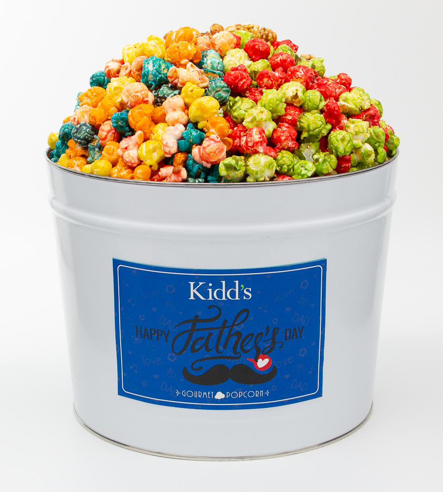 sweet, candy, rainbow, green apple, redhots cinnamon, caramel, this 3 flavor tin is bright, colorful and makes a huge impression. if your dad has a sweet tooth this tin won't disappoint.