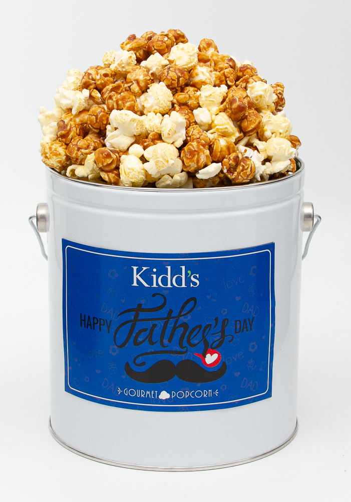 Father's Day 1 Gallon Gourmet Popcorn Tin mixed with famous, artisan white cheddar and sweet caramel popcorn