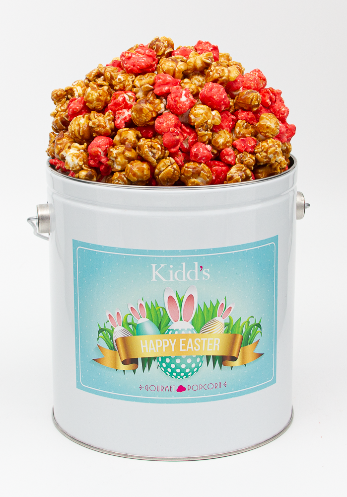 Indulge in RedHots Cinnamon and the Best Caramel Gourmet Popcorn in our Cute Easter Basket Tin. Perfect to ship and deliver anywhere in United States.