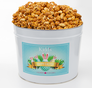 crunch, salty peanuts, sweet caramel corn combined in medium Easter Basket Gift Tin.