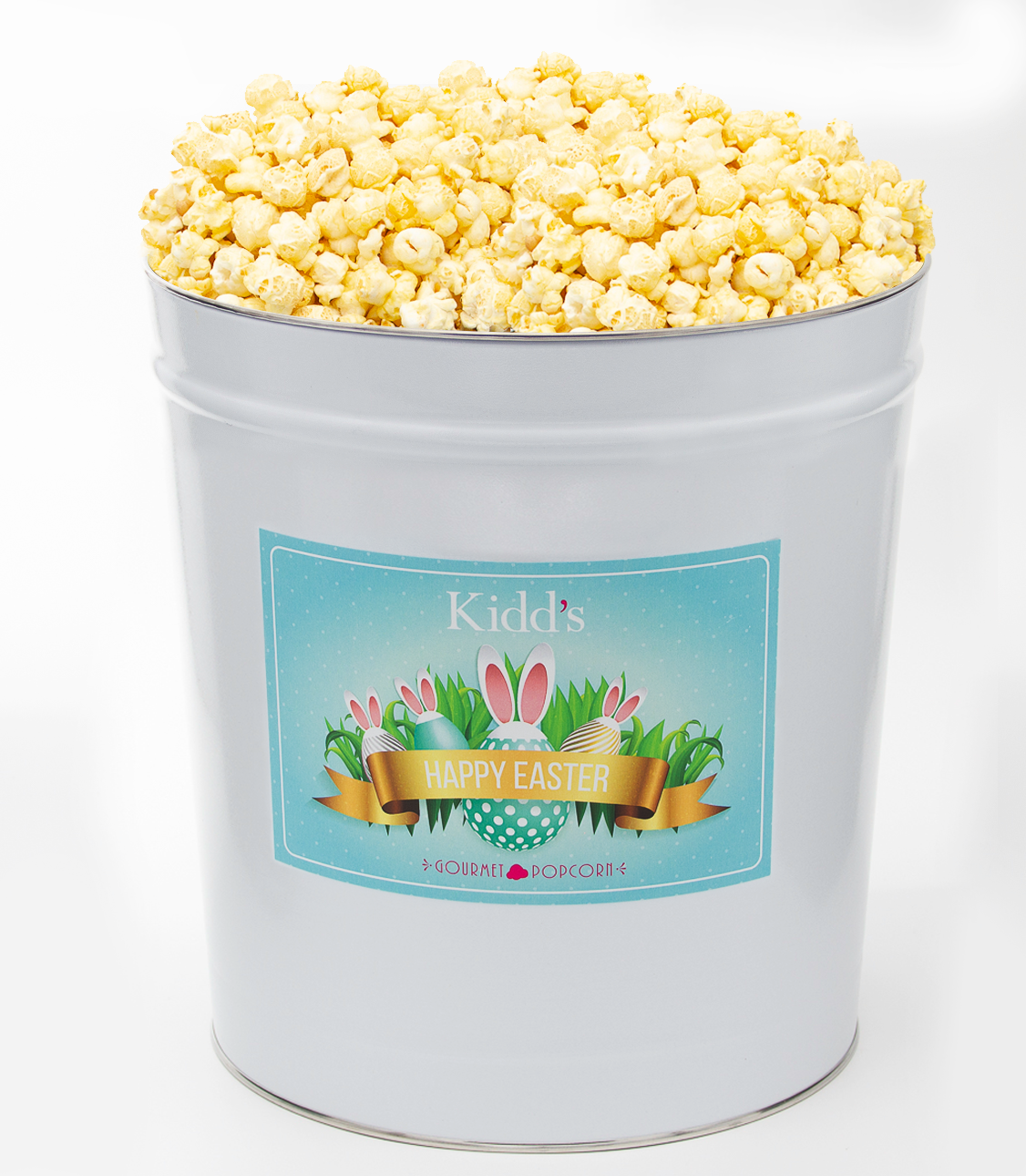 Easter Bunny Basket Filled with Creamy, Salty, Cheesy White Cheddar Gourmet Popcorn.