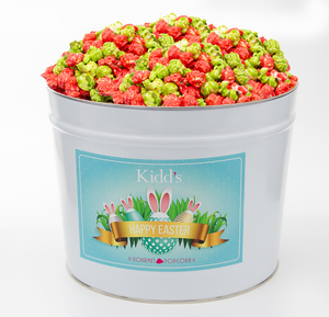 RedHots Cinnamon Apple popcorn in colorful Easter Basket Gift Tin.