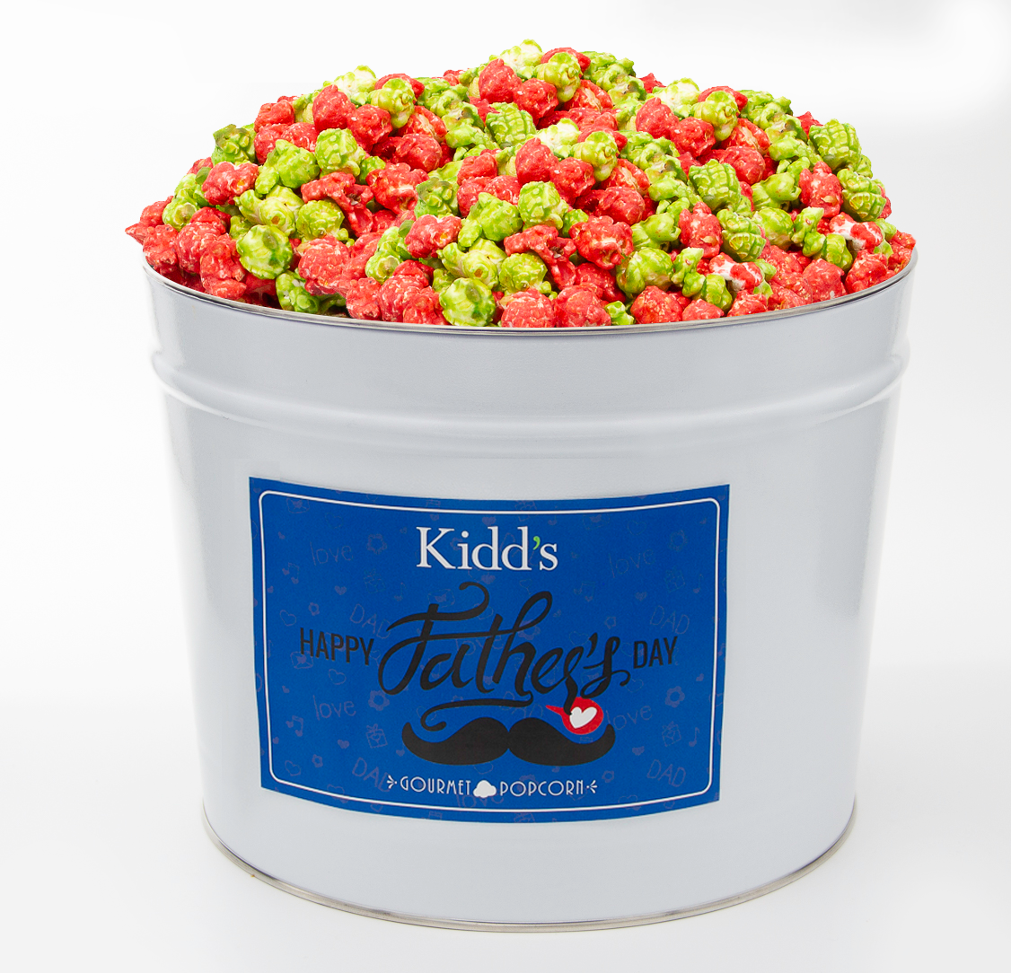 redhot cinnamon, green apple popcorn tin. perfect father's day gift sent directly to his door with free shipping.