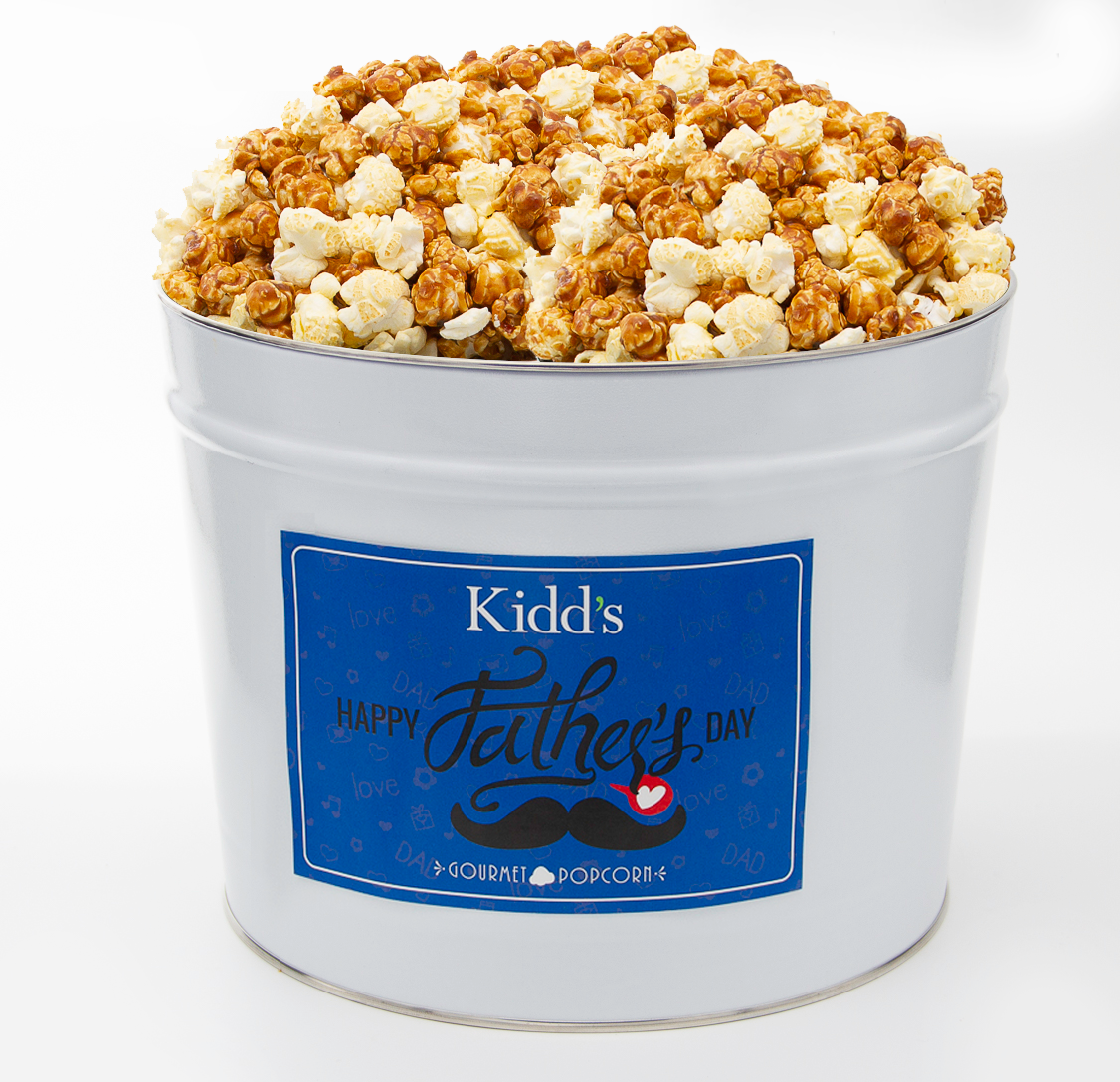 your dad cannot resist the light and airy white cheddar mixed with the caramel popcorn in this specialty popcorn tin.