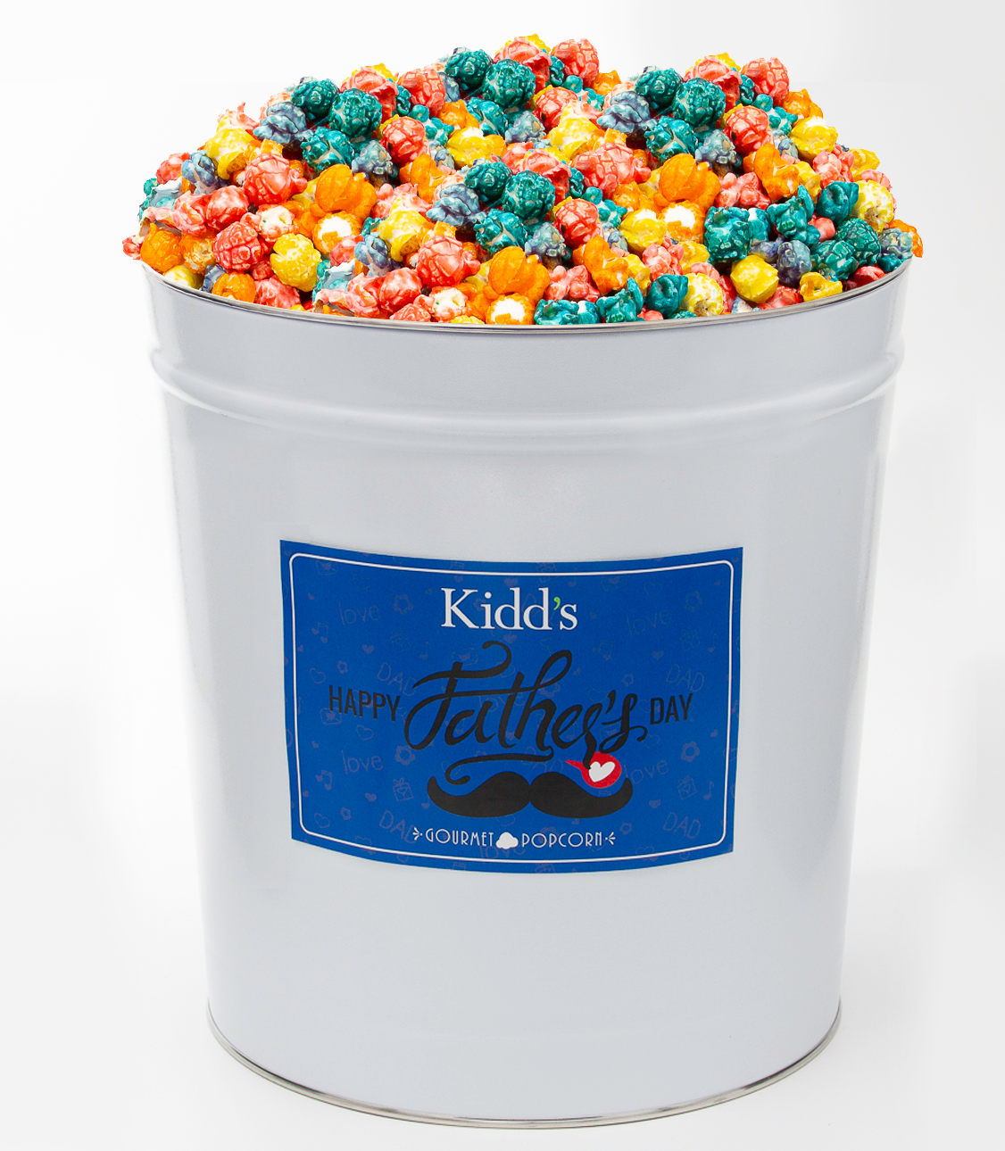 share the rainbow of candy popcorn. blue raspberry, orange, vanilla, lemon, grape all are flavorful, colorful and make his dad festive and feel special.