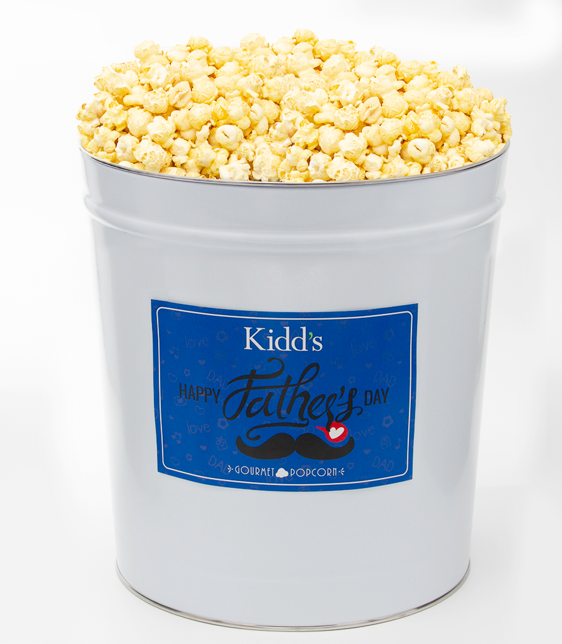 large white cheddar fathers day specialty gourmet popcorn tin can be shared or kept to himself.