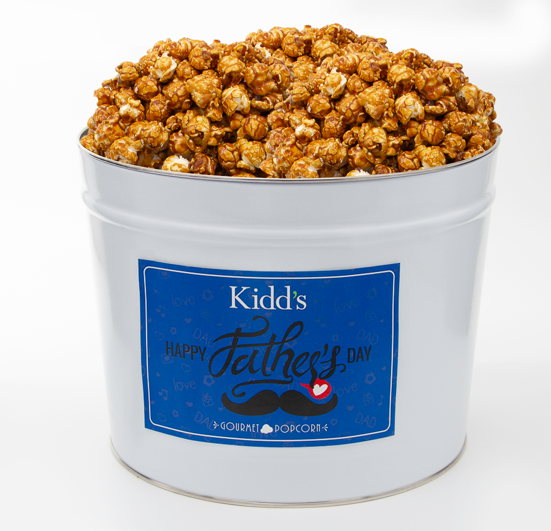 caramel corn is the most popular flavor in the world. you cannot go wrong by buying caramel corn for dad. with a resealable tin it will last for weeks in the pantry.