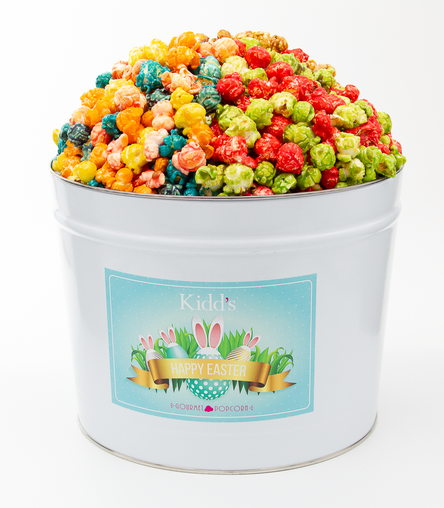 36 cups of Confetti, Cinnamon Apple and award winning caramel popcorn in Easter inspired gift tin.