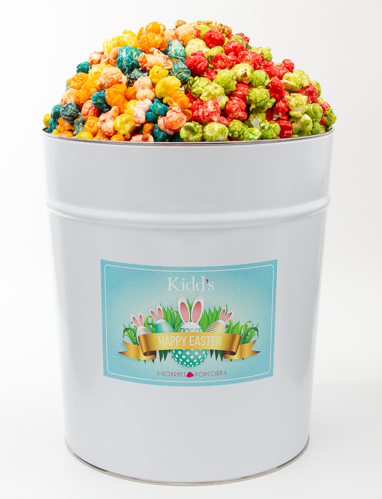 Large Easter Gift Tin with our three best sweet flavors. Confetti, Rainbow popcorn, Cinnamon Apple and Caramel.