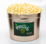 Load image into Gallery viewer, Indulgent white cheddar gourmet popcorn in 2 gallon St. Patrick&#39;s Day Popcorn tin.
