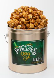 The worlds best caramel popcorn in a shippable St. Patrick's Day 1 gallon tin.