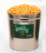 Load image into Gallery viewer, Our best large popcorn tin filled with Cheddar Cheese Gourmet popcorn. Tin is Gold and St. Patrick&#39;s Day Themed.
