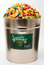 Load image into Gallery viewer, RedHots Cinnamon Apple, Rainbow Corn and the best caramel corn served in a St. Patrick&#39;s Day Themed large popcorn tin.
