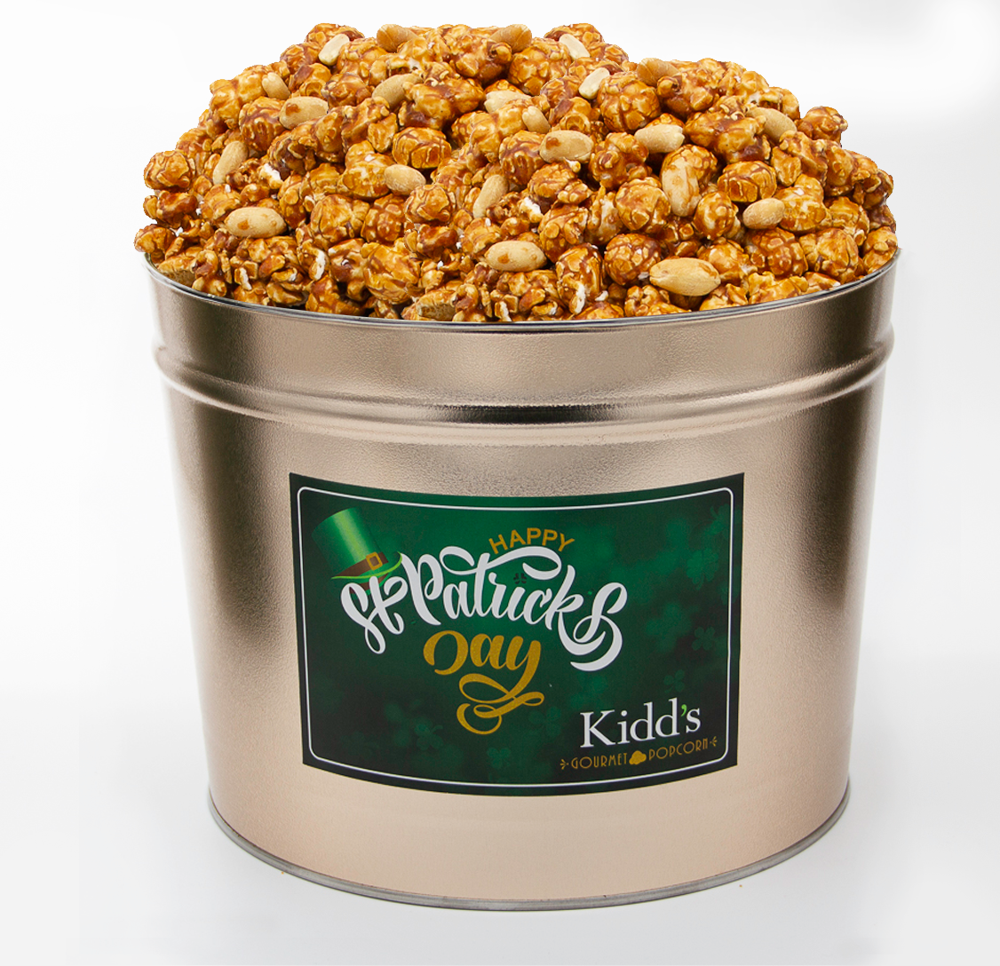 buy Salty peanuts and sweet caramel corn in medium St. Patrick's Day themed popcorn gift tin.